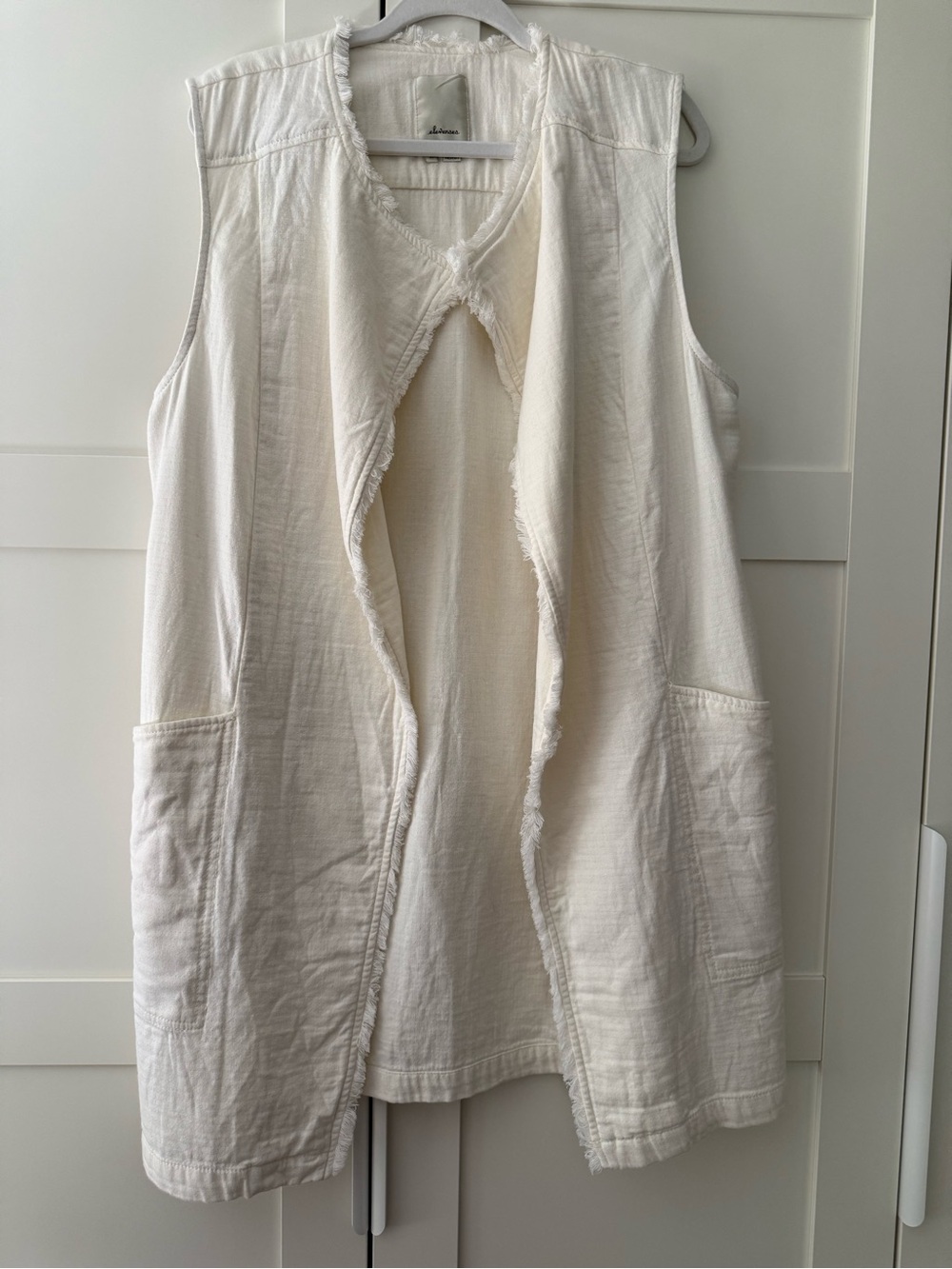 Anthropologie Cream Sleeveless Open Front Vest with Belt, XL